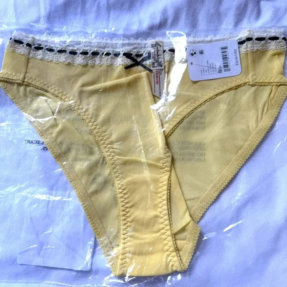 NWT Intimately Free People So Sweet Yellow Bikini Mesh Bottom Size M